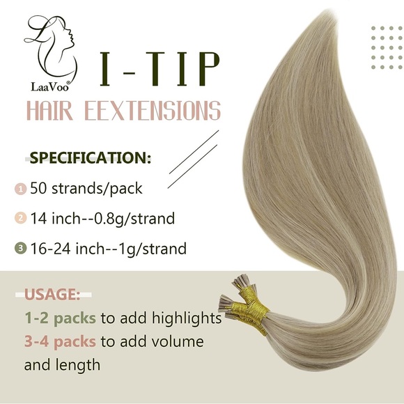 HUMAN HAIR Mixed Blonde Keratin I-Tip Extensions 18in 50g - Picture 6 of 14